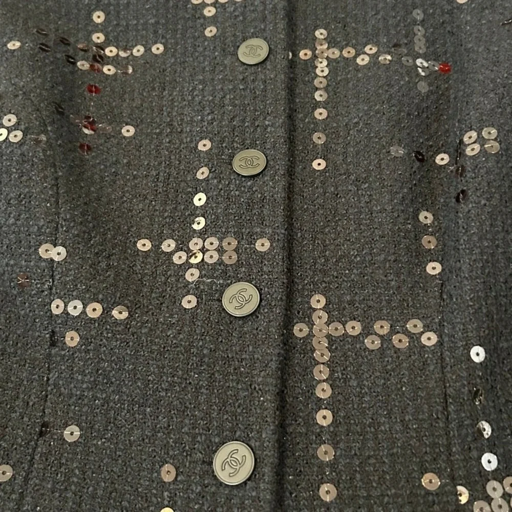 NWT Chanel 02A Black Sequin Tweed Skirt Suit Jacket Set P19919‎ FR 44 US 12